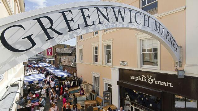 Greenwich Market with food stalls and crafts