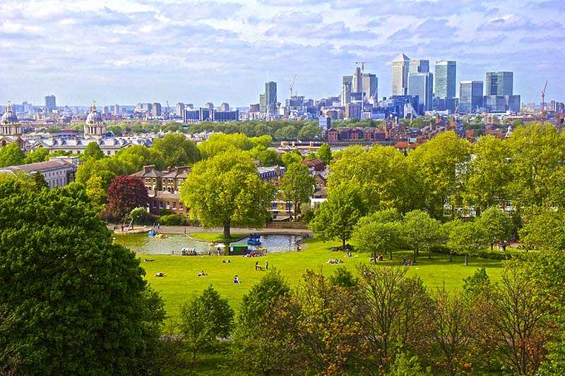 Greenwich Park with beautiful green spaces and city views