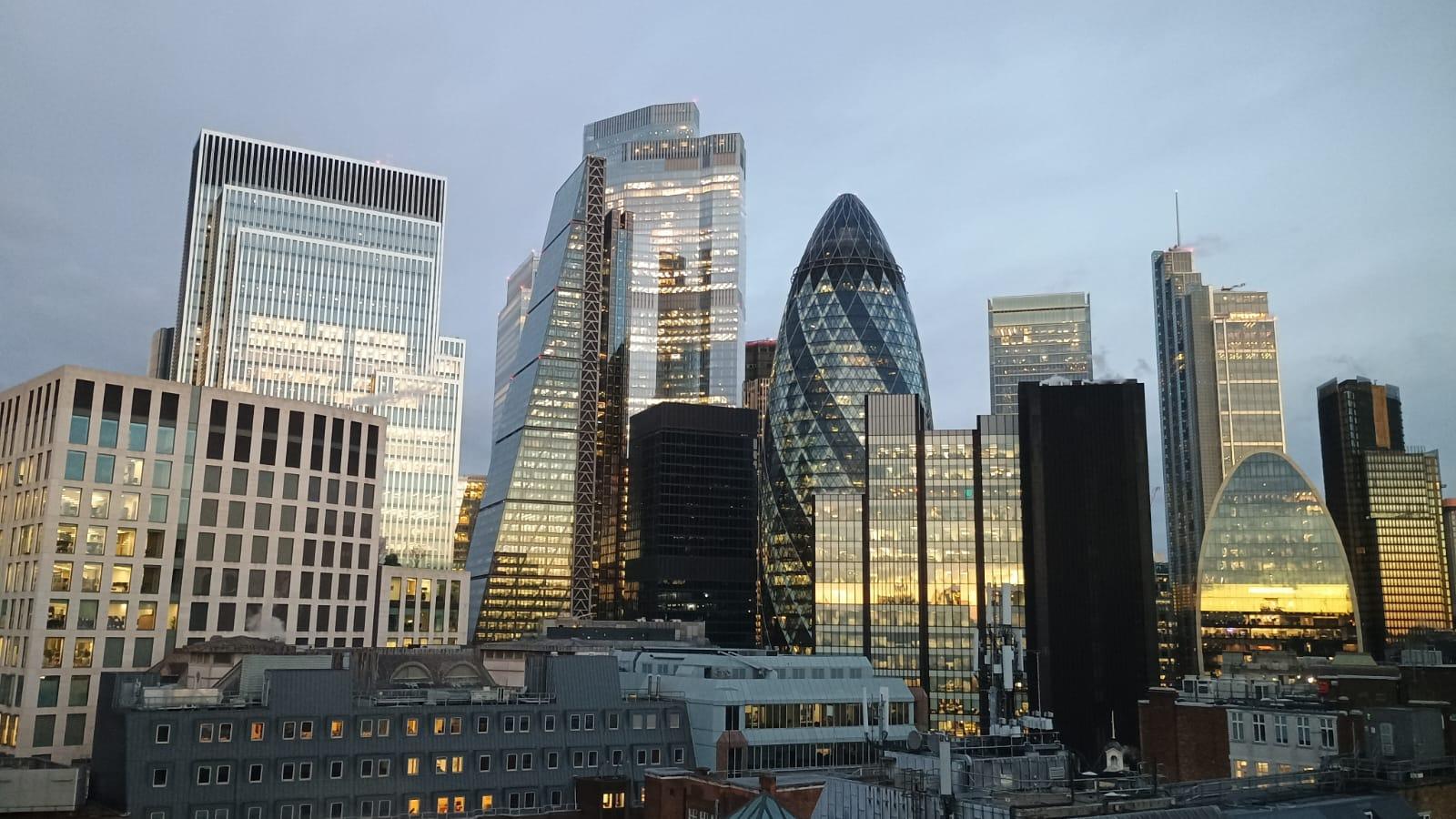 London skyline with Canary Wharf towers visible from Greenwich Park